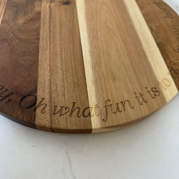 Christmas Acacia Wood Lazy Susan Rustic Table Jingle Bells Engraved Family Party - Picture 9 of 15